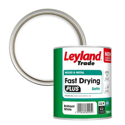 Leyland Trade Fast Dry Plus Brilliant White Satin Metal & Wood Paint, 750Ml