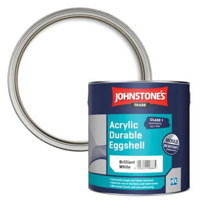 Johnstone's Trade Acrylic Durable Brilliant White Eggshell Multi-Surface Paint, 2.5L