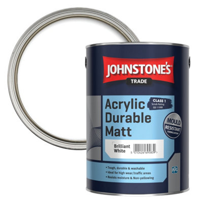 Johnstone's Trade Acrylic Durable Brilliant White Matt Wall & Ceiling Emulsion Paint, 5L