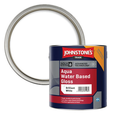Johnstone's Trade Aqua Water Based Brilliant White Gloss Metal & Wood Paint, 2.5L