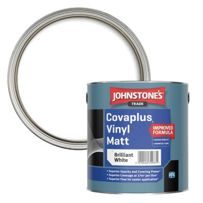 Johnstone's Trade Covaplus Brilliant White Contract Matt Wall & Ceiling Vinyl Emulsion, 2.5L