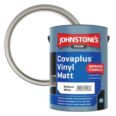 Johnstone's Trade Covaplus Brilliant White Contract Matt Wall & Ceiling Vinyl Emulsion, 5L