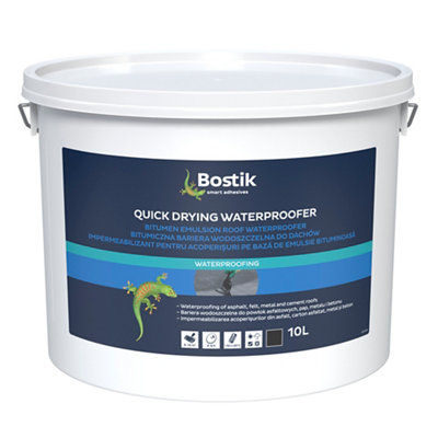 Bostik Quick Drying Black Roofing Waterproofer, 10L Tub