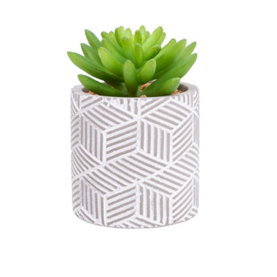 Candlelight Green 12Cm Succulent Artificial Plant In Grey Ceramic Pot