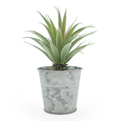 Candlelight 13Cm Aloe Artificial Plant In Silver Effect Tin Pot