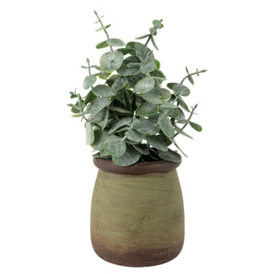 Candlelight Green 18Cm Chinese Money Artificial Plant In Green Ceramic Pot
