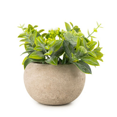 Candlelight 12Cm Herb Pot With Artificial Plant In Pale Grey Ceramic Pot