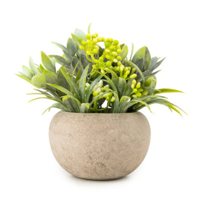 Candlelight 13.5Cm Herb Pot With Artificial Plant In Pale Grey Ceramic Pot