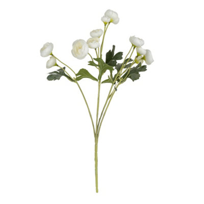 Candlelight White & Green Camellia 5 Mini Buds Single Stem Artificial Flower (H) 490Mm