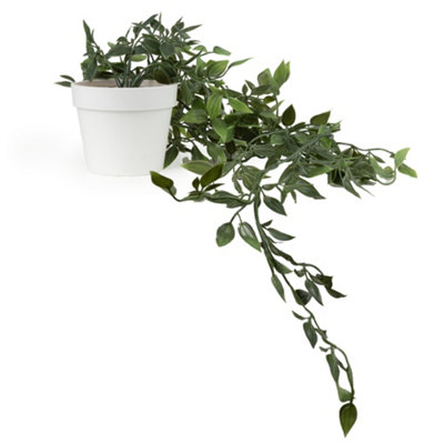 Candlelight Green & White Tradescantia Artificial Plant In White Plastic Pot