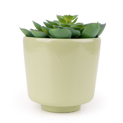 Candlelight Green 9.5Cm Succulent Pot With Artificial Plant In Green Ceramic Pot