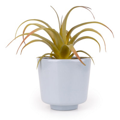 Candlelight Blue & Green 15Cm Succulent Pot With Artificial Plant In Blue Ceramic Pot