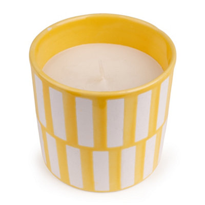 Candlelight Garden Yellow & White Striped Citronella Medium Candle