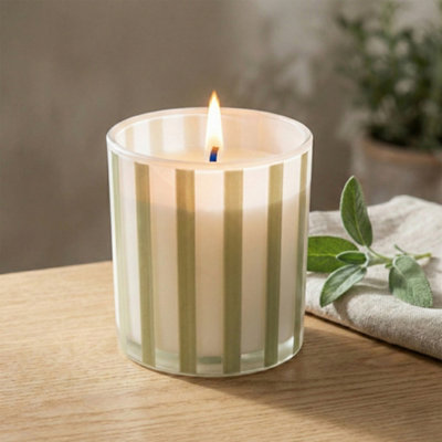 Candlelight Sage Green Stripe Olive & Lemon Small Jar Candle