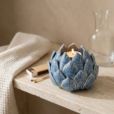 Candlelight Small Blue Artichoke Ceramic Candle Holder
