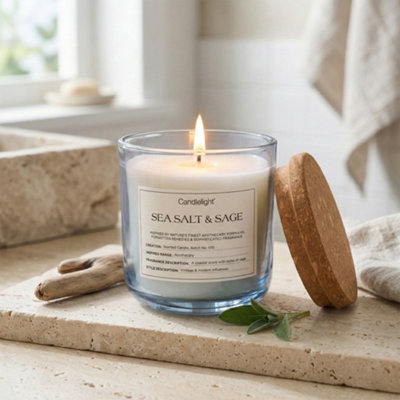 Candlelight Blue Cork Lid Sea Salt & Sage Medium Jar Candle
