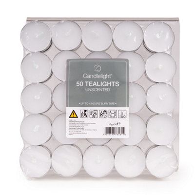 Candlelight Plain Unscented Small Tea Lights, Pack Of 50