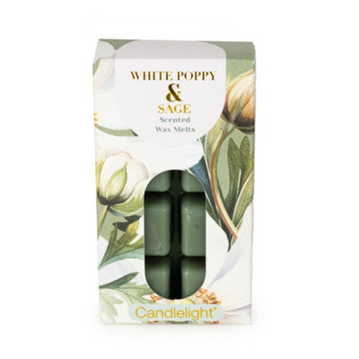 Candlelight Dark Green Floral White Poppy & Sage Small Wax Melt