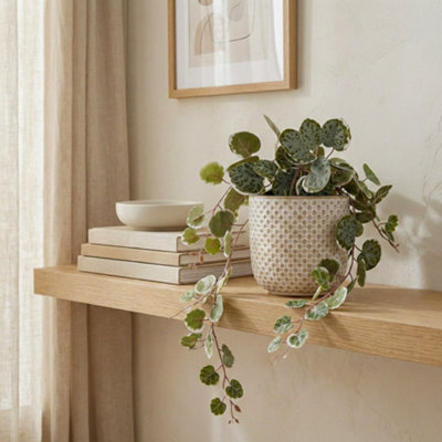 Candlelight Green 43Cm String Of Hearts Pot With Artificial Plant In White Trailing Ceramic Pot