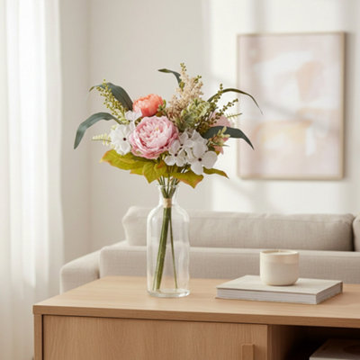 Candlelight Cream & Pink Peony Bunch Artificial Flower (H) 340Mm