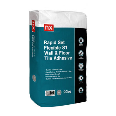 Nx S1 Rapid Set Flexible Grey Wall & Floor Tile Adhesive, 20Kg