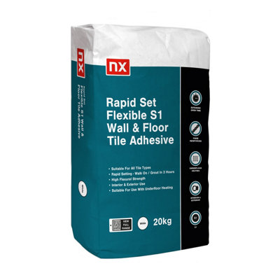 Nx S1 Rapid Set Flexible White Wall & Floor Tile Adhesive, 20Kg