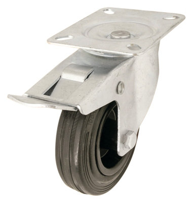 B&Q Braked Heavy Duty Swivel Castor Wc51, (Dia)100Mm (H)127Mm (Max. Weight)75Kg