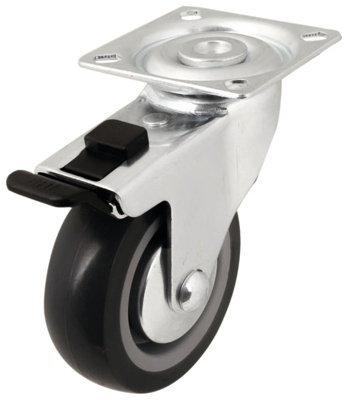 B&Q Braked Medium Duty Swivel Castor Wc63, (Dia)75Mm (H)98.5Mm (Max. Weight)55Kg