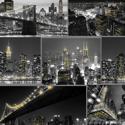 Fresco City At Night Black Smooth Wallpaper