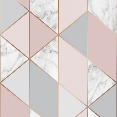 Sublime Marble Pink Metallic Effect Geometric Smooth Wallpaper
