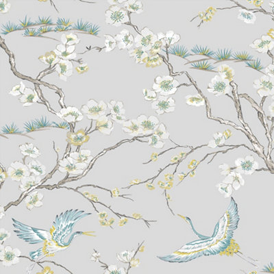 Superfresco Japan Blue Metallic Effect Floral Smooth Wallpaper