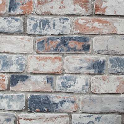 Fresco Blue & Red Distressed Effect Brick Smooth Wallpaper
