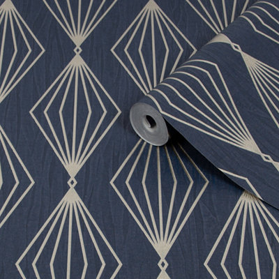 Boutique Marquise Sapphire Gold Effect Geometric Textured Wallpaper
