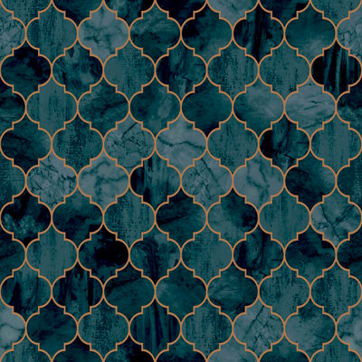Contour Tegula Teal Copper Effect Geometric Textured Wallpaper