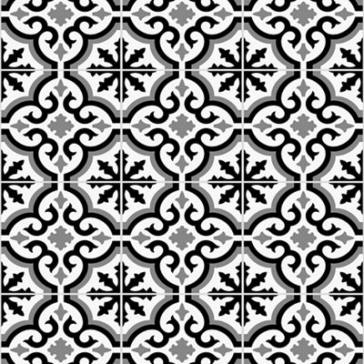 Contour Grecian Black & White Tile Effect Textured Wallpaper
