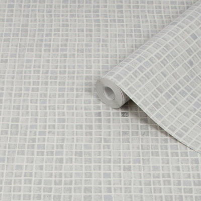 Contour Spectrum Grey Tile Effect Mosaic Textured Wallpaper
