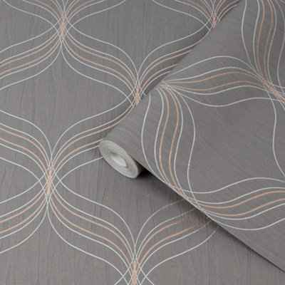 Boutique Optical Grey Bronze Effect Geometric Textured Wallpaper
