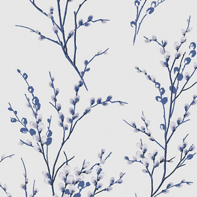 Laura Ashley Willow Midnight & Off White Floral Smooth Wallpaper