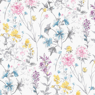 Laura Ashley Abstract Multicolour Wild Meadow Smooth Wallpaper