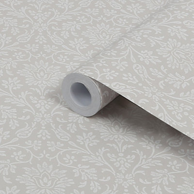 Laura Ashley Annecy Dove Grey Damask Smooth Wallpaper