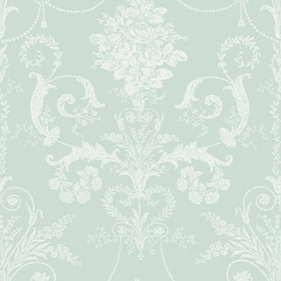 Laura Ashley Josette Duck Egg Damask Smooth Wallpaper