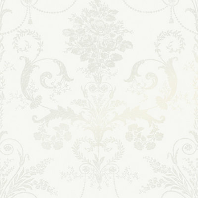 Laura Ashley Josette White Damask Smooth Wallpaper