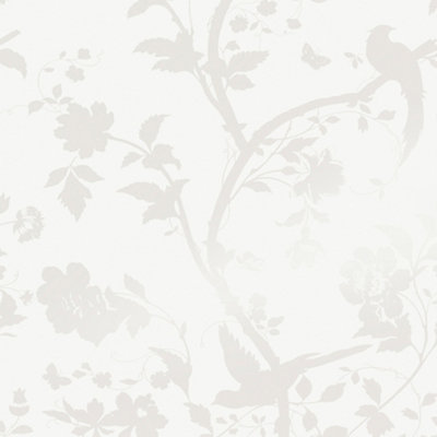 Laura Ashley Oriental Pearlescent White Garden Smooth Wallpaper