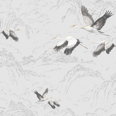 Laura Ashley Animalia Silver Effect Bird Smooth Wallpaper