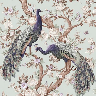 Laura Ashley Belvedere Duck Egg Peacock Smooth Wallpaper