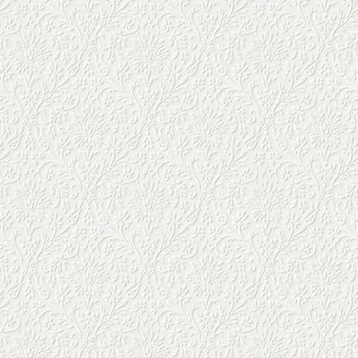 Laura Ashley Annecy White Damask Smooth Wallpaper