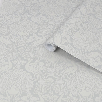 Laura Ashley Contemporary Pale Slate Damask Smooth Wallpaper