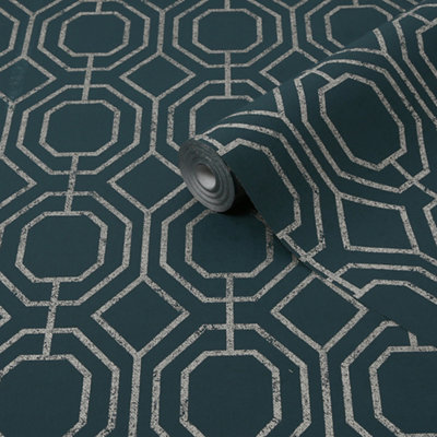 Superfresco Teal Geometric Smooth Wallpaper