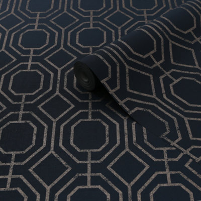 Superfresco Navy Geometric Smooth Wallpaper