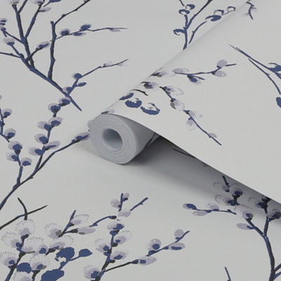 Laura Ashley Willow Midnight & Off White Floral Smooth Wallpaper Sample
